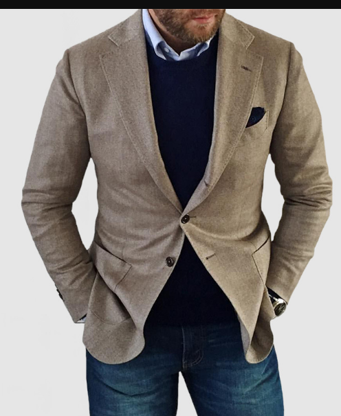 Casual men's cardigan with buttons, pockets and lapel collar, single-colored, long sleeves