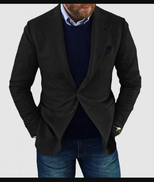 Casual men's cardigan with buttons, pockets and lapel collar, single-colored, long sleeves