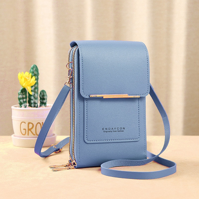 Leather smartphone clutch | ladies handbag with touchscreen window