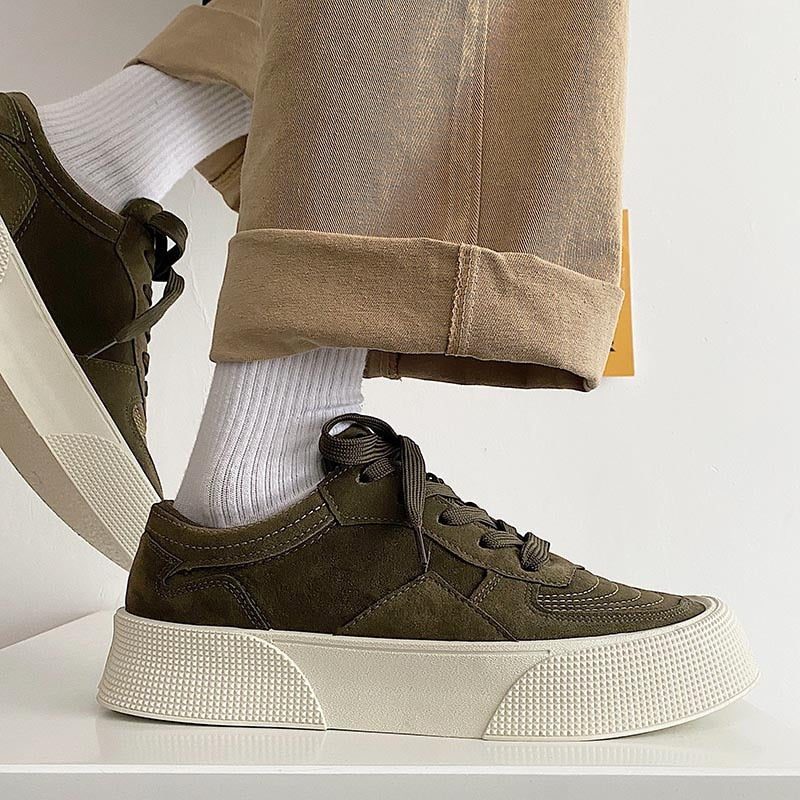 Suede lace-up sneakers with a thick sole