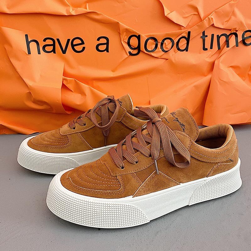Suede lace-up sneakers with a thick sole