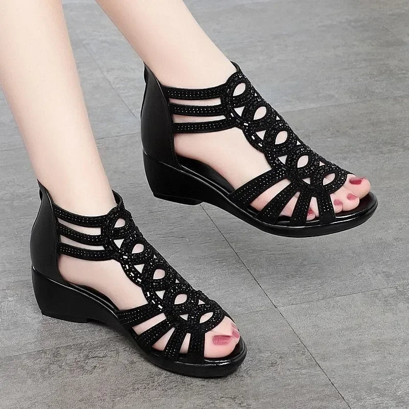Summery wedge heel sandals with rhinestones