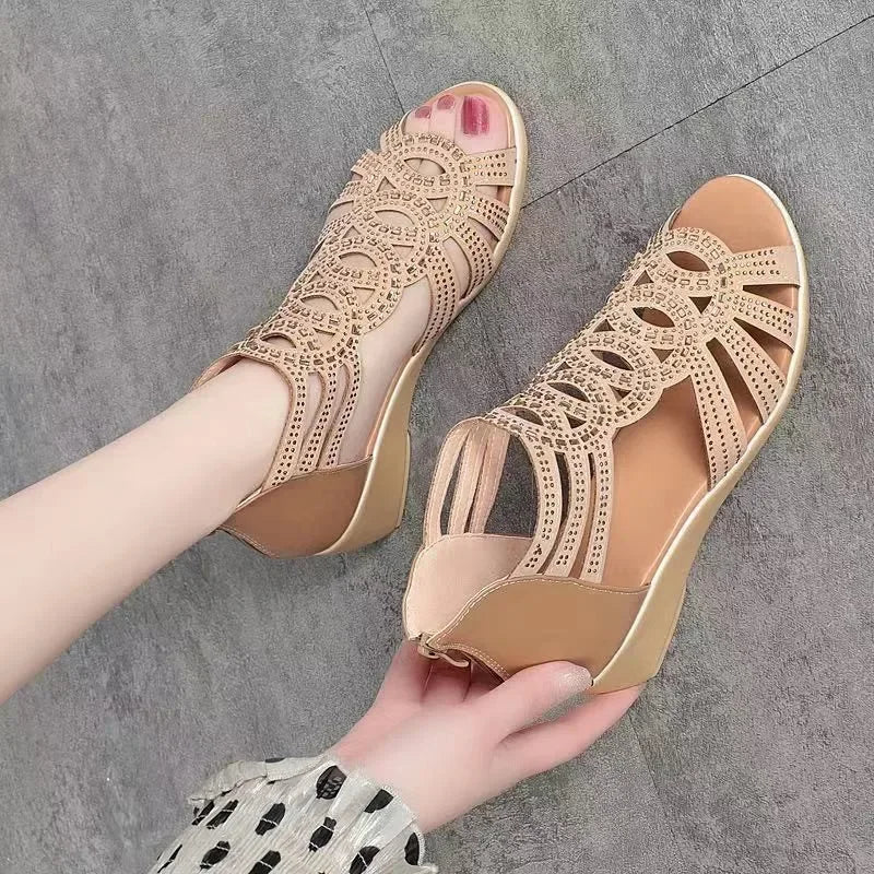 Summery wedge heel sandals with rhinestones
