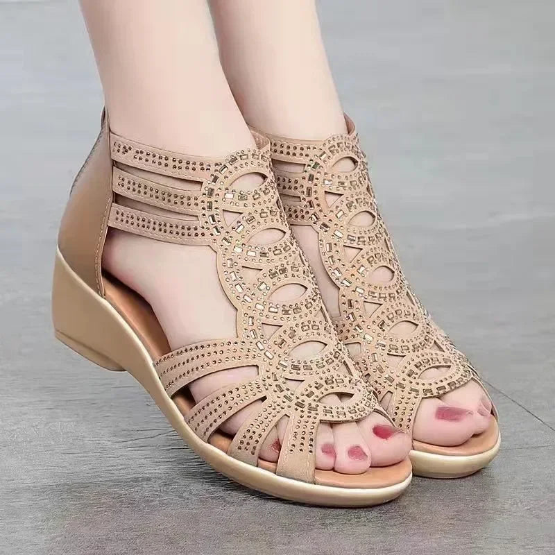 Summery wedge heel sandals with rhinestones