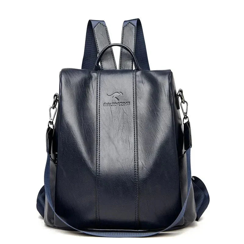 Women's leather backpack with thick and durable PU leather, soft carrying straps, multiple zippered compartments