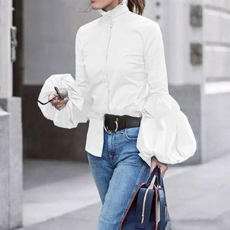 Autumn women's blouse lantern long sleeve shirt