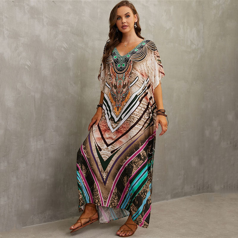 Glamorous printed beach blouse V-neck dress