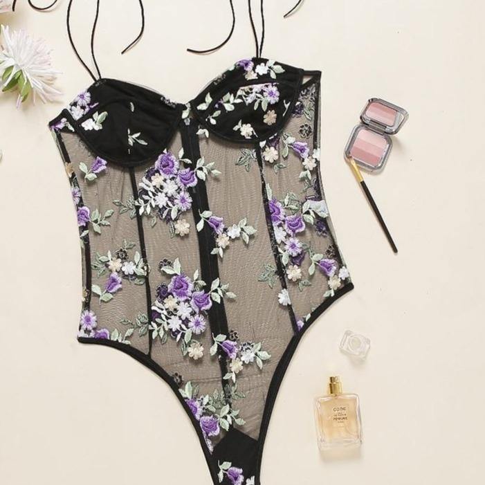 Luxurious lingerie in floral transparent
