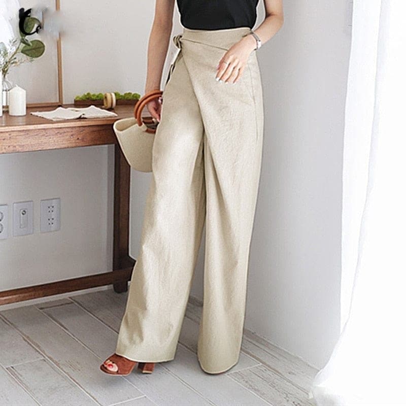 Elegant wrap pants with a high waist
