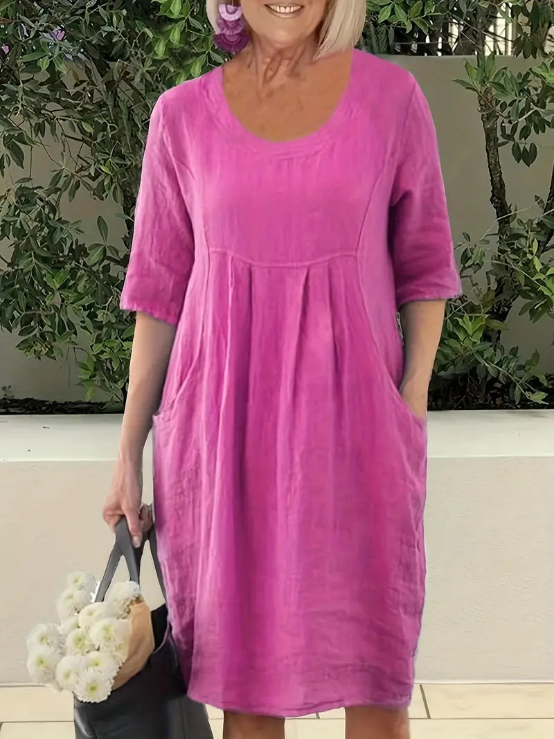 Simple casual dress with pockets and half sleeves