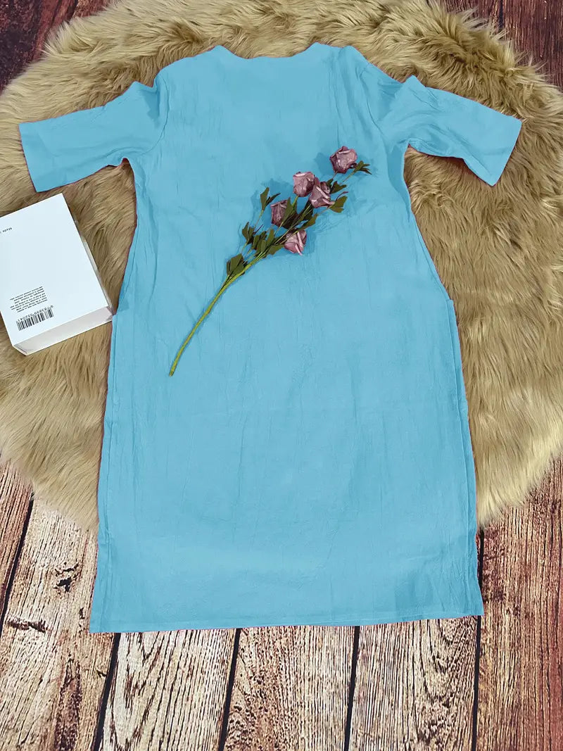 Simple casual dress with pockets and half sleeves