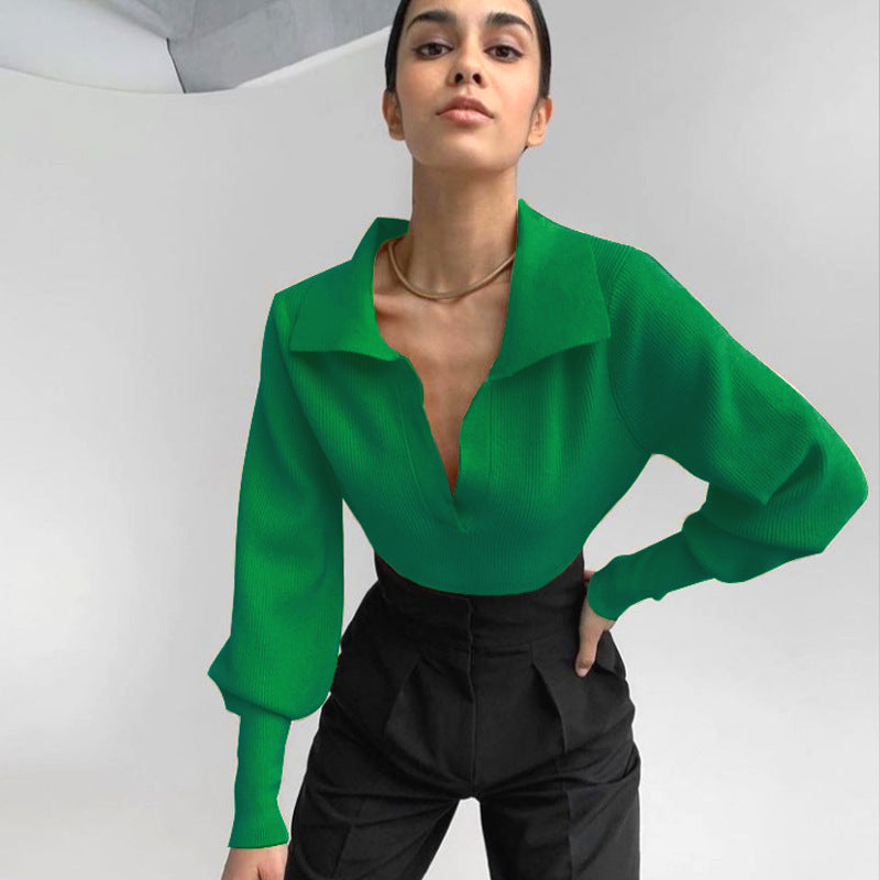 Sophisticated women fashion lapel temperament blouse sweater