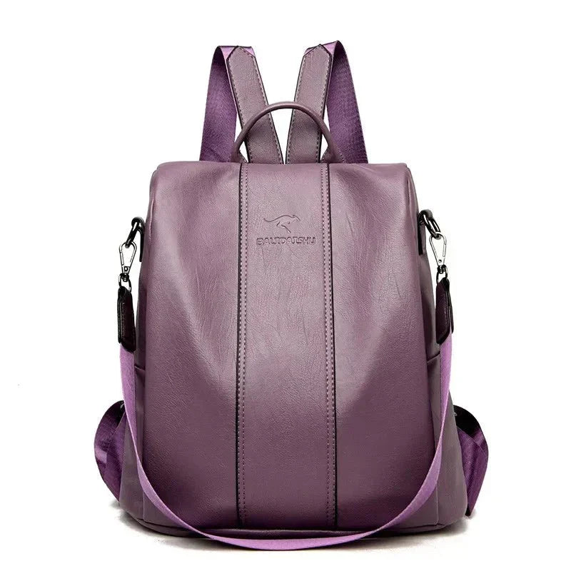 Women's leather backpack with thick and durable PU leather, soft carrying straps, multiple zippered compartments