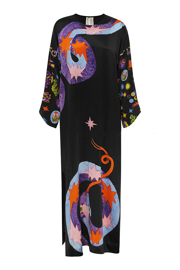 Artistic dress | Unique print, slit, relaxed maxi dress