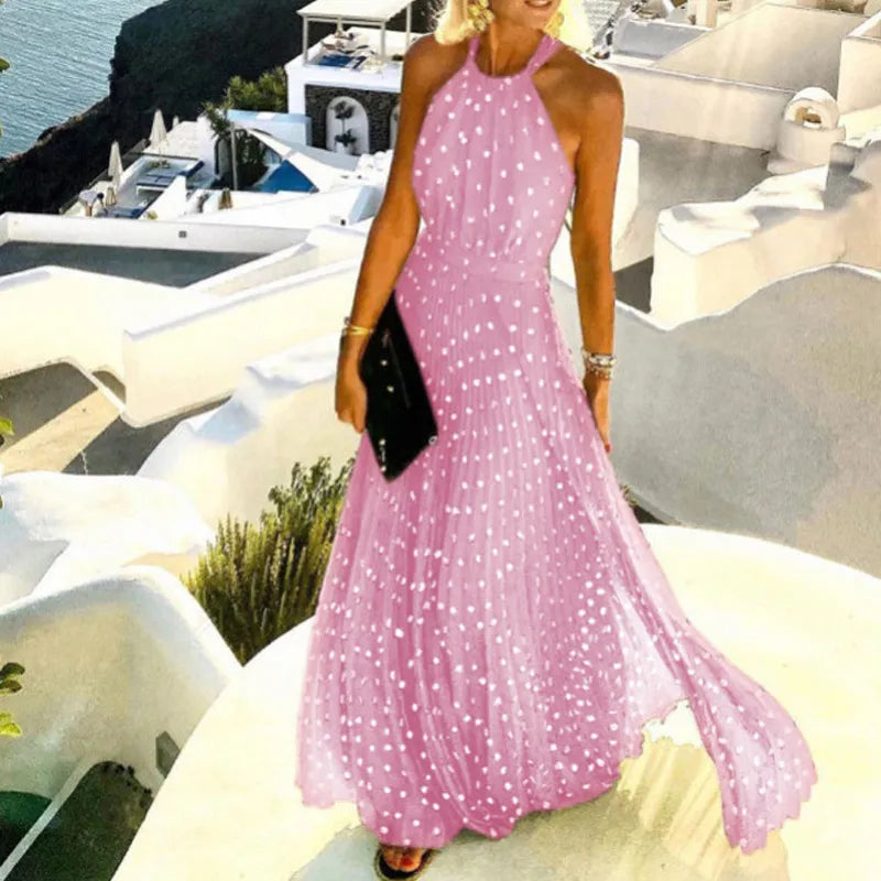 Bohemian print patchwork halter pleated dresses