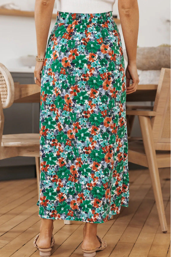 Printed skirt with split plant print