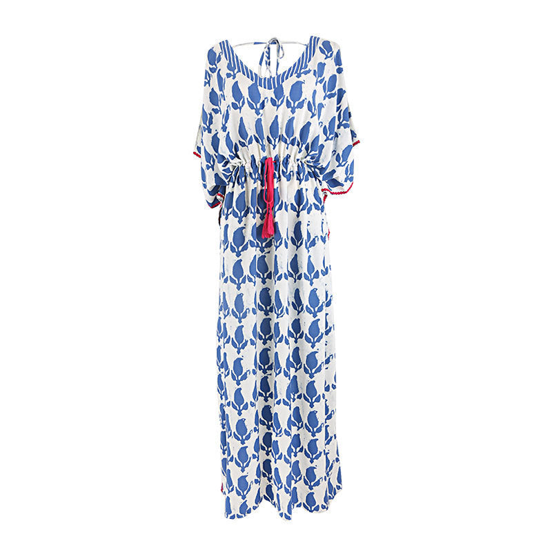 Stylish vacation sun protection positioning print beach cover-up