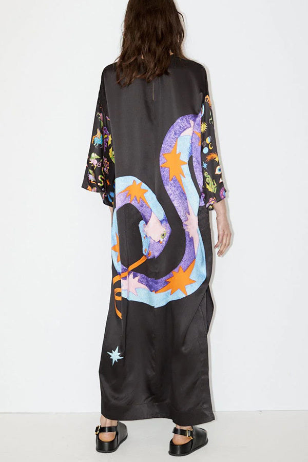 Artistic dress | Unique print, slit, relaxed maxi dress