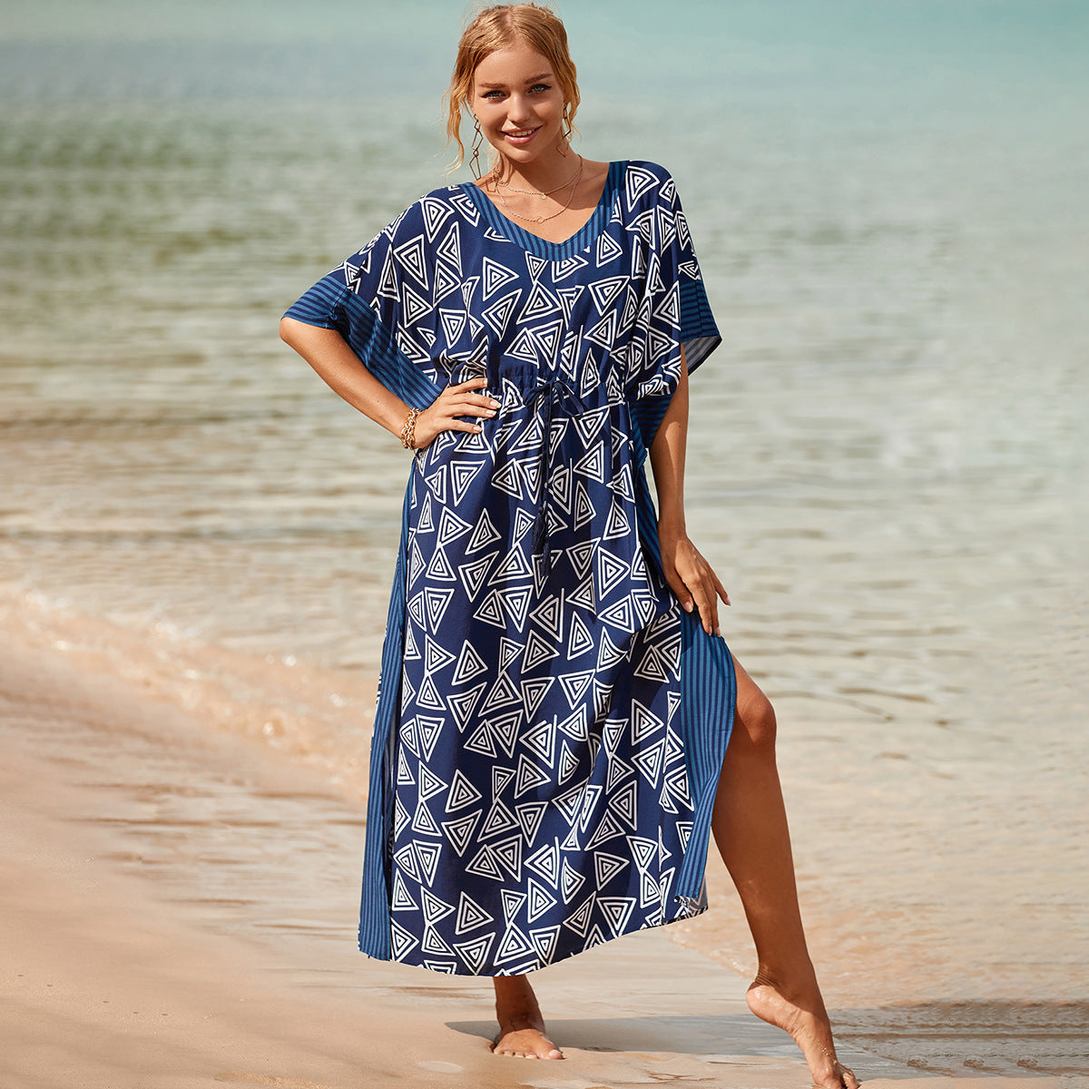 Stylish vacation sun protection positioning print beach cover-up