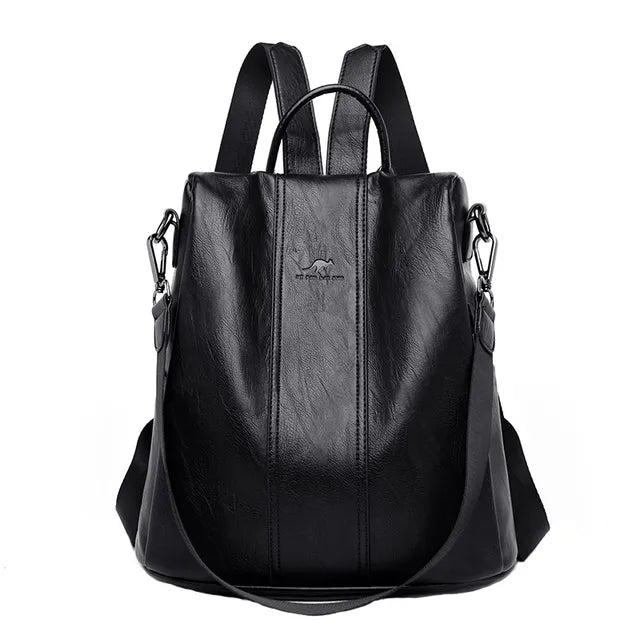 Women's leather backpack with thick and durable PU leather, soft carrying straps, multiple zippered compartments