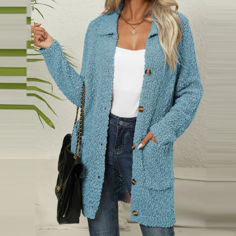 Long cardigan made from soft teddy bear with pockets