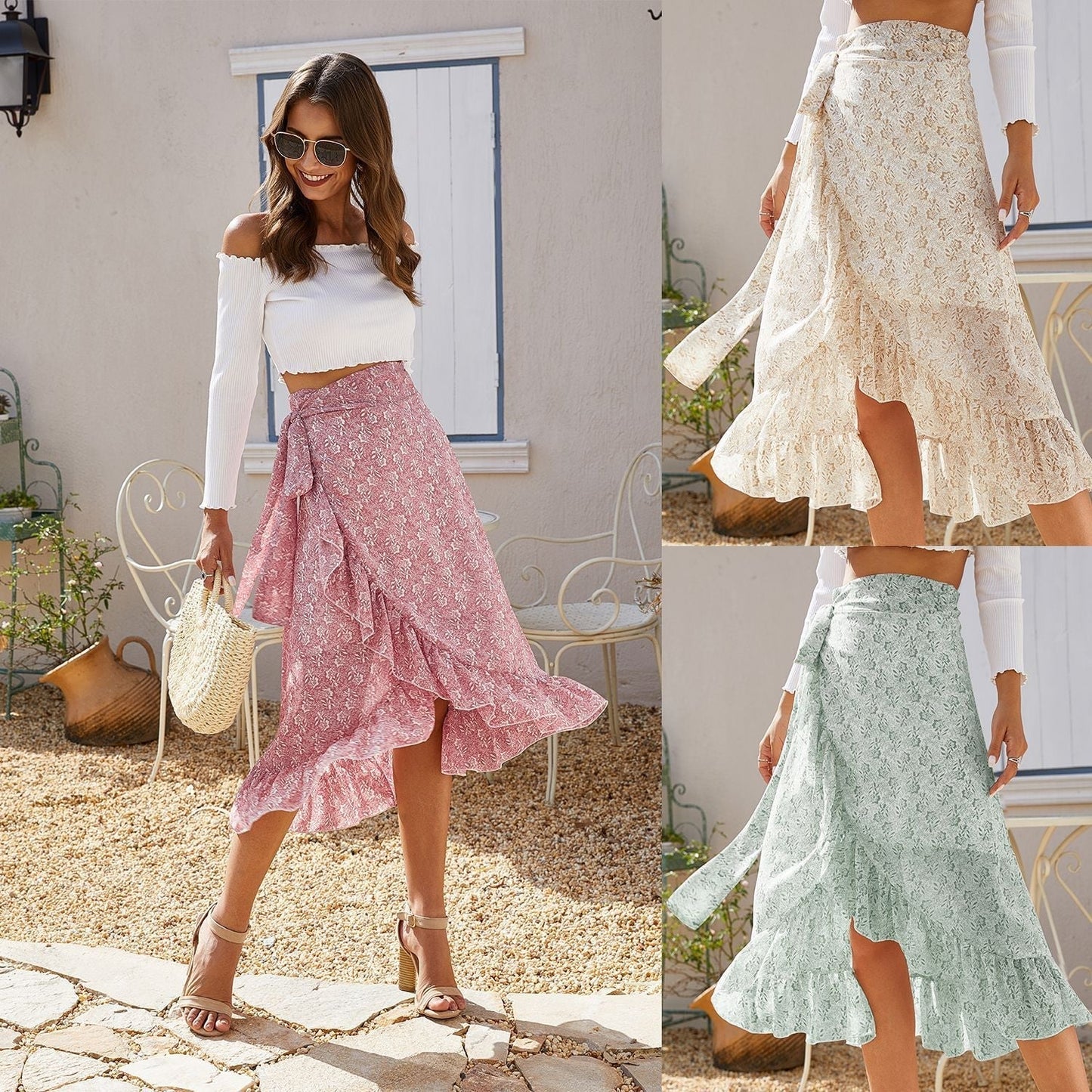 High-waisted skirt with ruffles