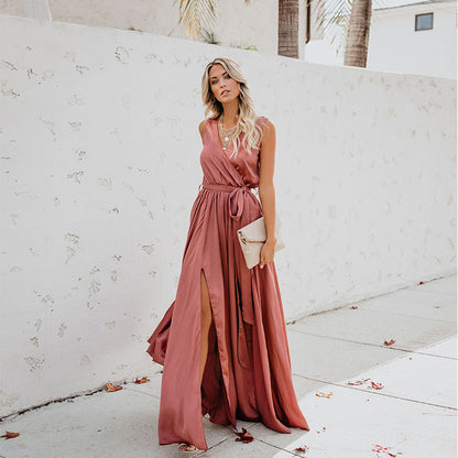 Exquisite neck sleeveless long fashion dress