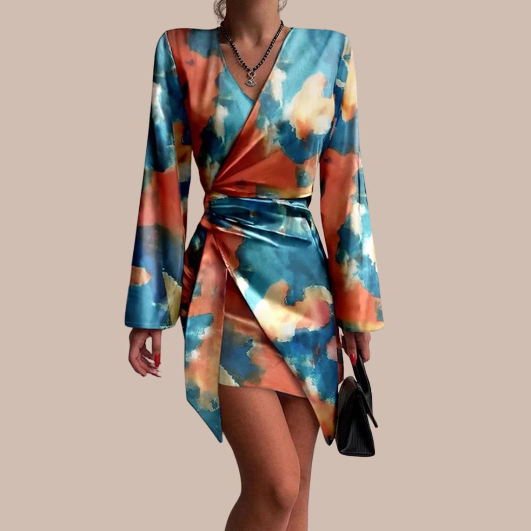 Wrap dress with abstract marble print