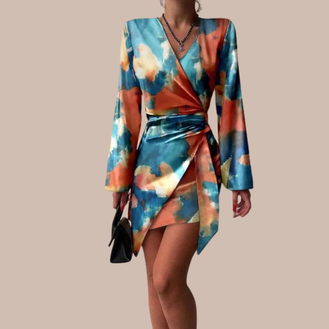 Wrap dress with abstract marble print