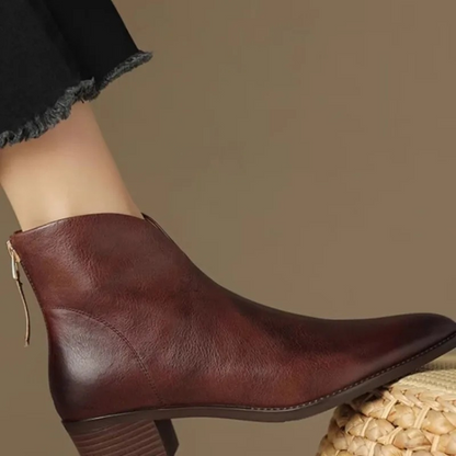 Modern pointed ankle boot with side zipper - women's ankle boots