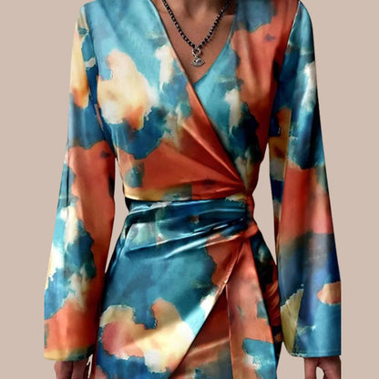 Wrap dress with abstract marble print