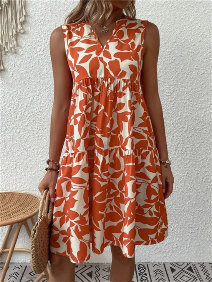 Stylish sleeveless boho dress with V-neckline