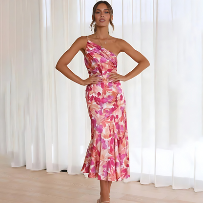 A-line dress | Elegant summer midi dress with floral pattern for women