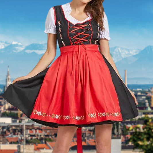 Dirndl with floral embroidery and lacing for the Oktoberfest