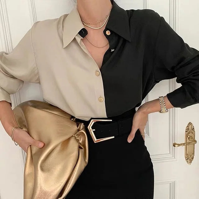 Blouse | Vintage two-tone long sleeve blouse