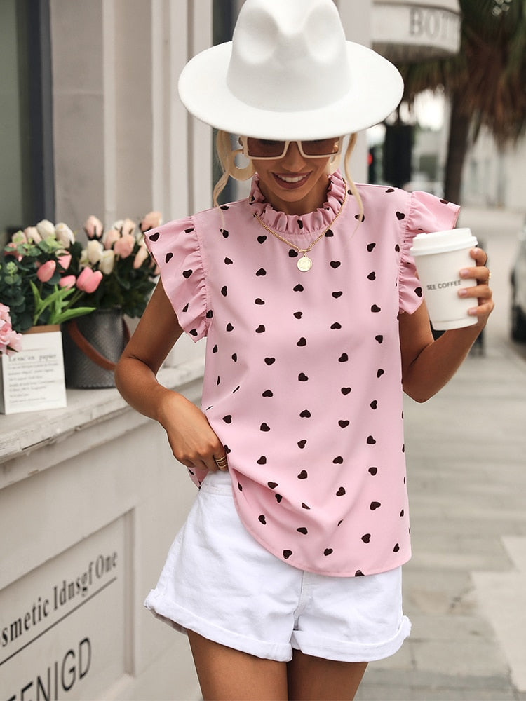 Casual blouse | summer blouse with short sleeves and heart print