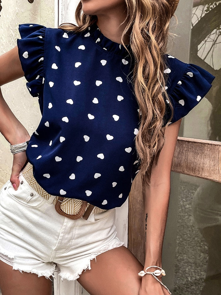 Casual blouse | summer blouse with short sleeves and heart print