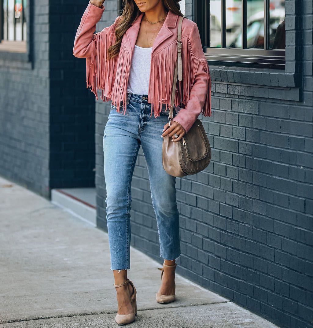 Youthful suede jacket trend - fringed cardigan with tassel hem, e-girl biker jacket, 90s vintage streetwear, cool design