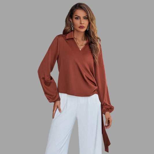 Wrap blouse with V-neck