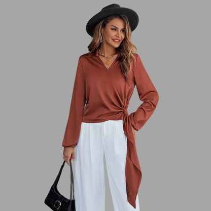 Wrap blouse with V-neck