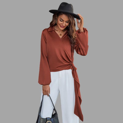 Wrap blouse with V-neck