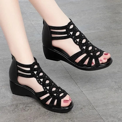 Summery wedge heel sandals with rhinestones