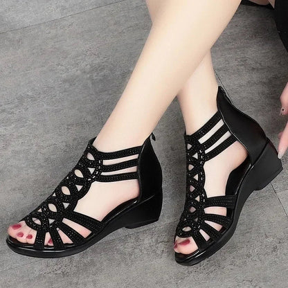 Summery wedge heel sandals with rhinestones