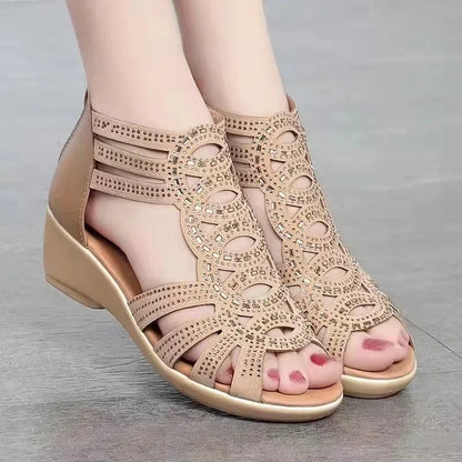 Summery wedge heel sandals with rhinestones