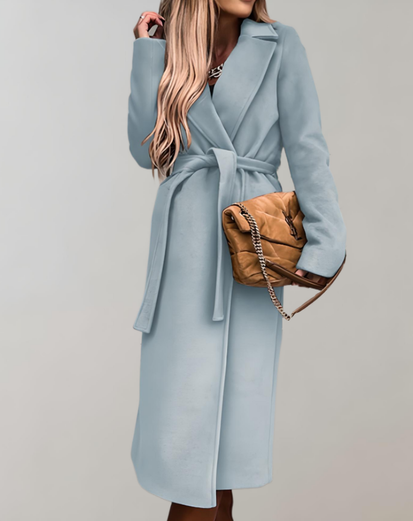 Long fall jacket for women with belted jacket