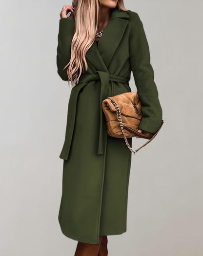 Long fall jacket for women with belted jacket