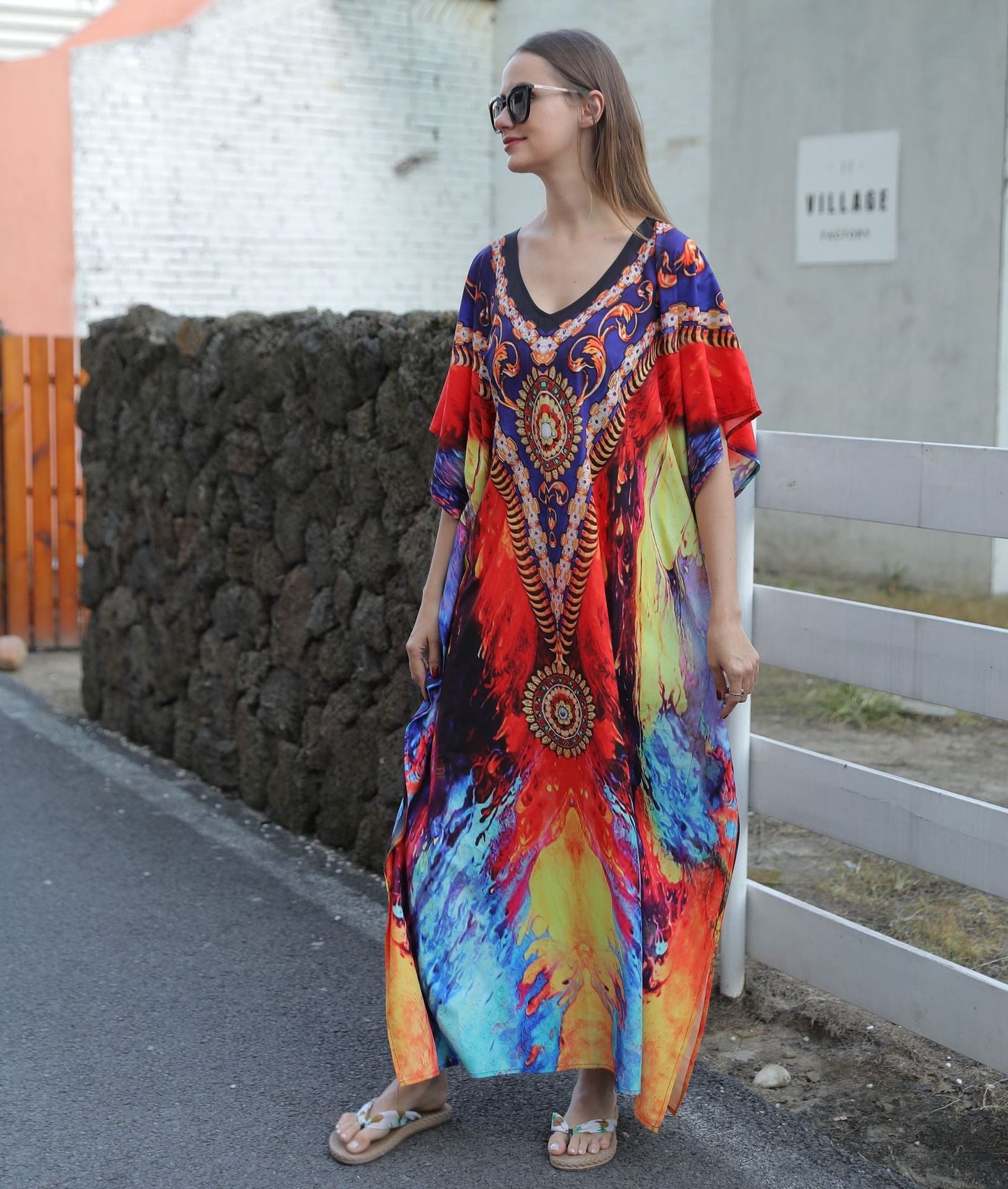 Sophisticated plus size kaftan beach cover-ups Loose