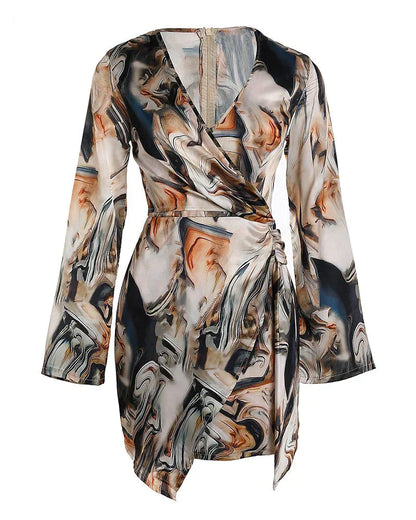 Wrap dress with abstract marble print