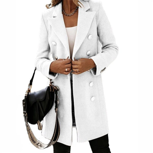 Wool coat | Elegant long trench coat in wool look with buttons